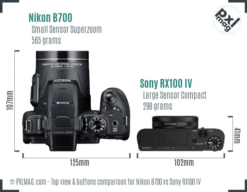Nikon B700 vs Sony RX100 IV top view buttons comparison