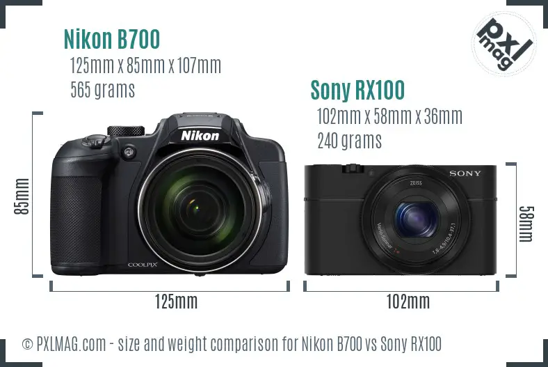 Nikon B700 vs Sony RX100 size comparison