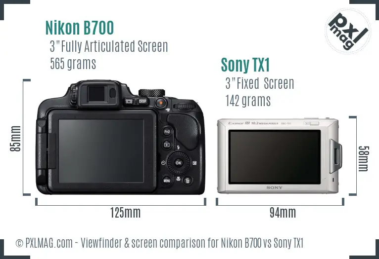 Nikon B700 vs Sony TX1 Screen and Viewfinder comparison