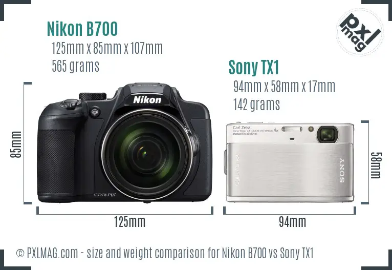 Nikon B700 vs Sony TX1 size comparison