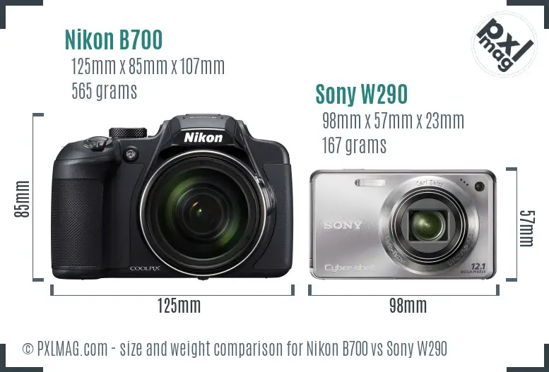 Nikon B700 vs Sony W290 size comparison