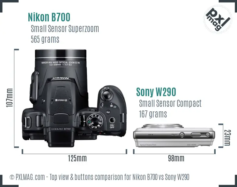 Nikon B700 vs Sony W290 top view buttons comparison