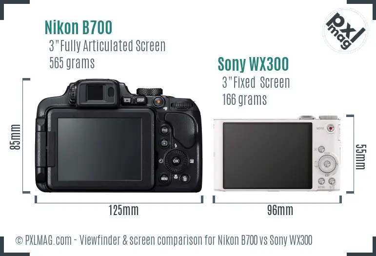 Nikon B700 vs Sony WX300 Screen and Viewfinder comparison