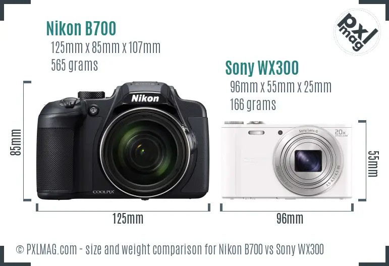 Nikon B700 vs Sony WX300 size comparison