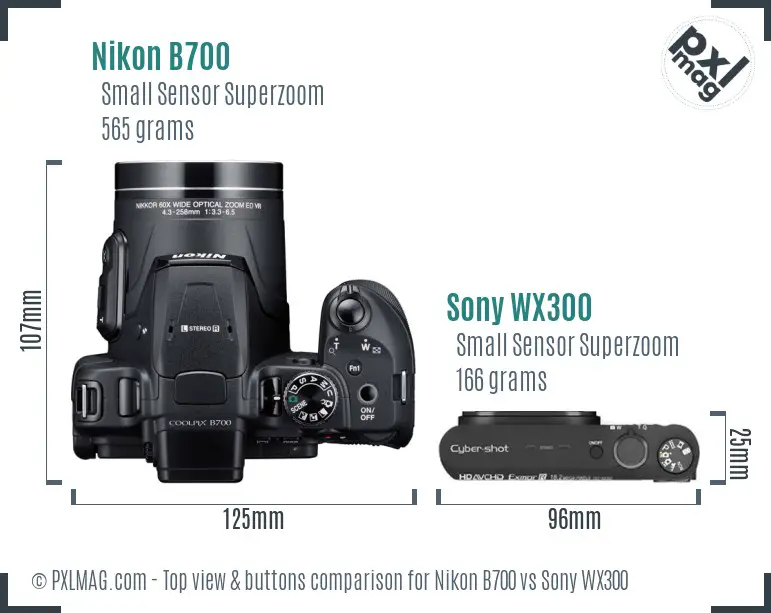 Nikon B700 vs Sony WX300 top view buttons comparison