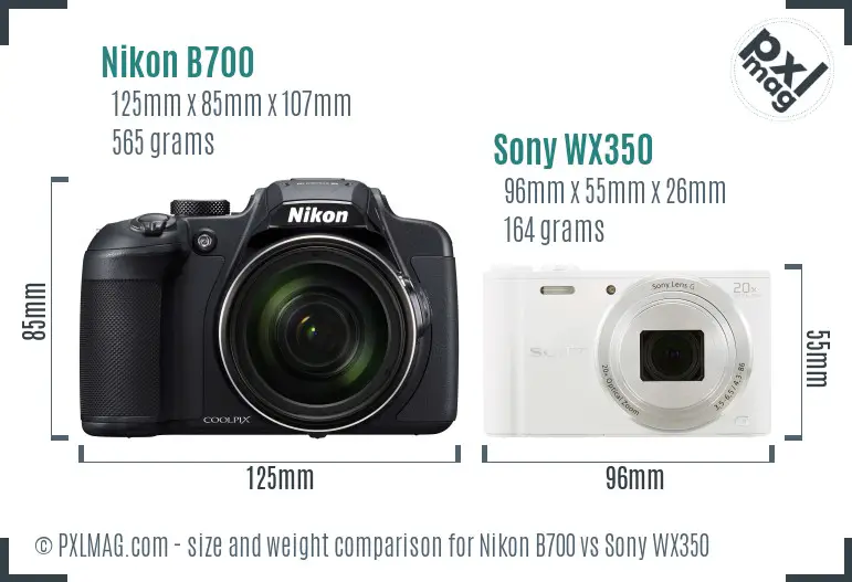 Nikon B700 vs Sony WX350 size comparison