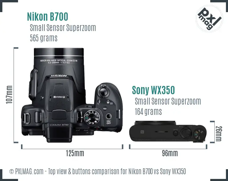 Nikon B700 vs Sony WX350 top view buttons comparison