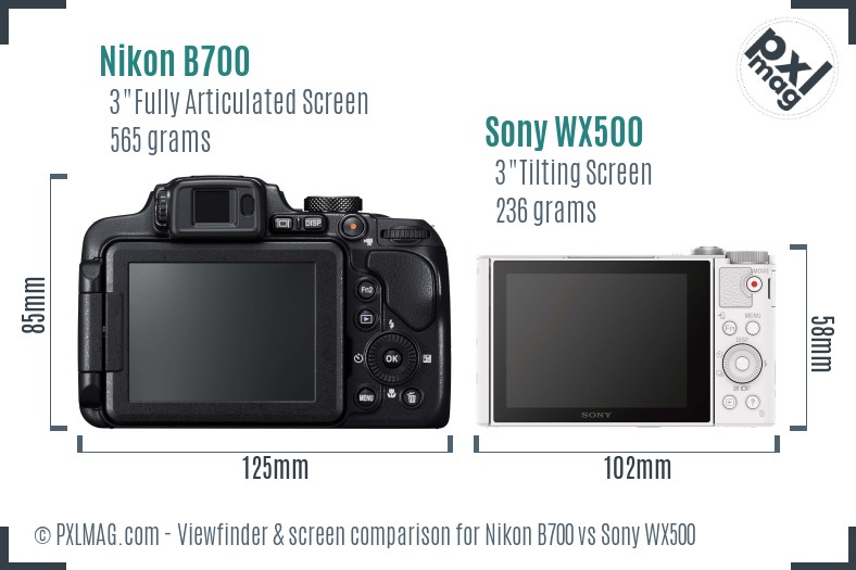 Nikon B700 vs Sony WX500 Screen and Viewfinder comparison