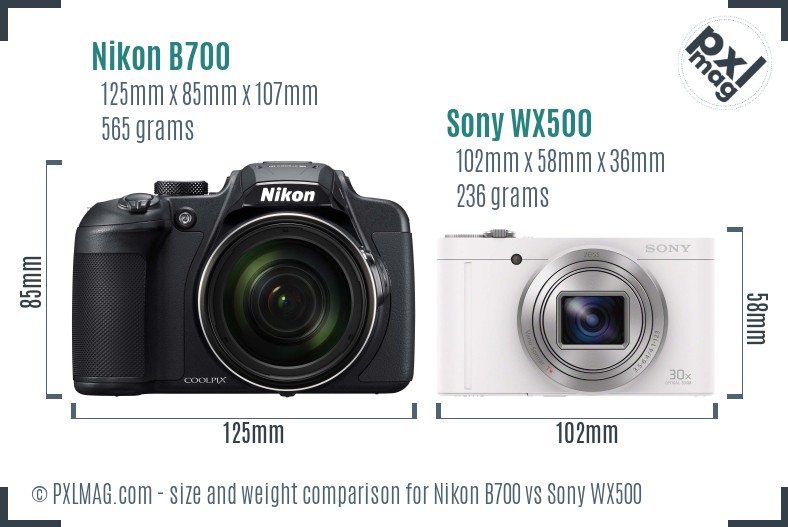 Nikon B700 vs Sony WX500 size comparison Nikon B700 vs Sony WX500 size comparison