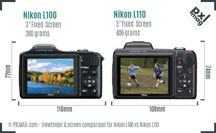 Nikon L100 vs Nikon L110 Screen and Viewfinder comparison