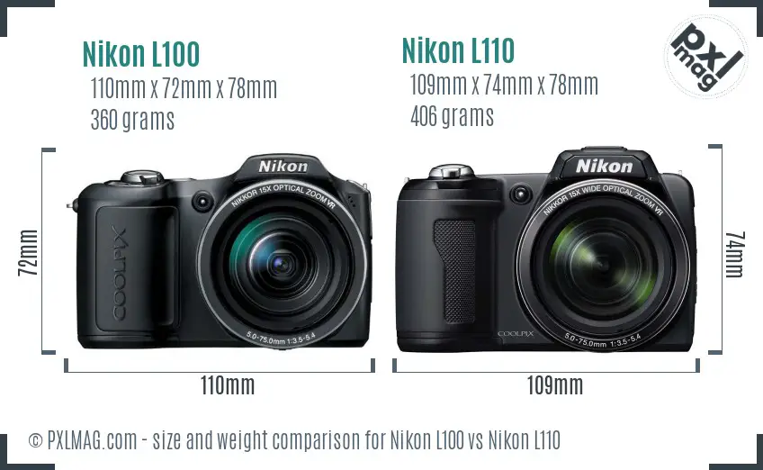 Nikon L100 vs Nikon L110 size comparison