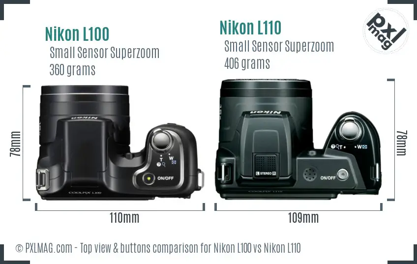 Nikon L100 vs Nikon L110 top view buttons comparison