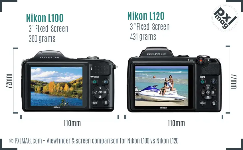 Nikon L100 vs Nikon L120 Screen and Viewfinder comparison