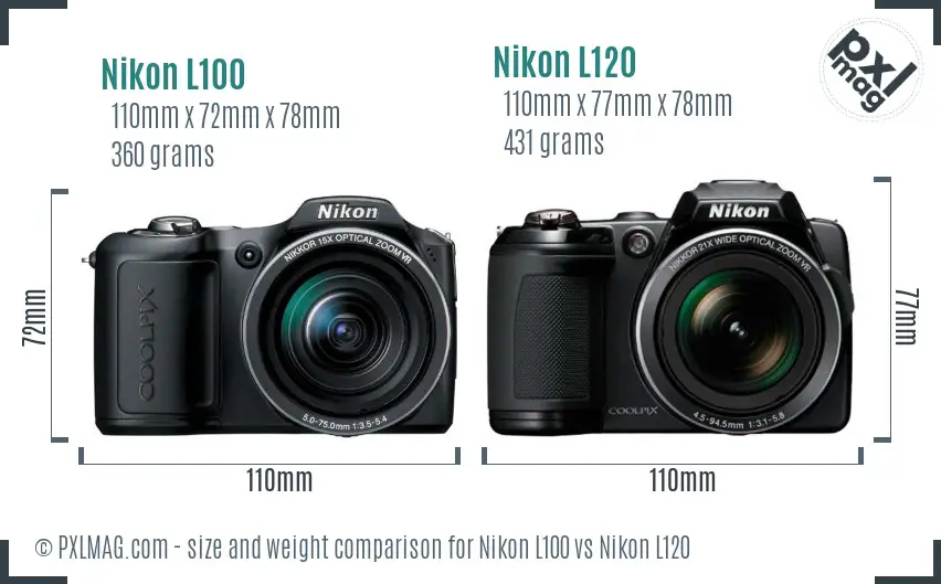 Nikon L100 vs Nikon L120 size comparison