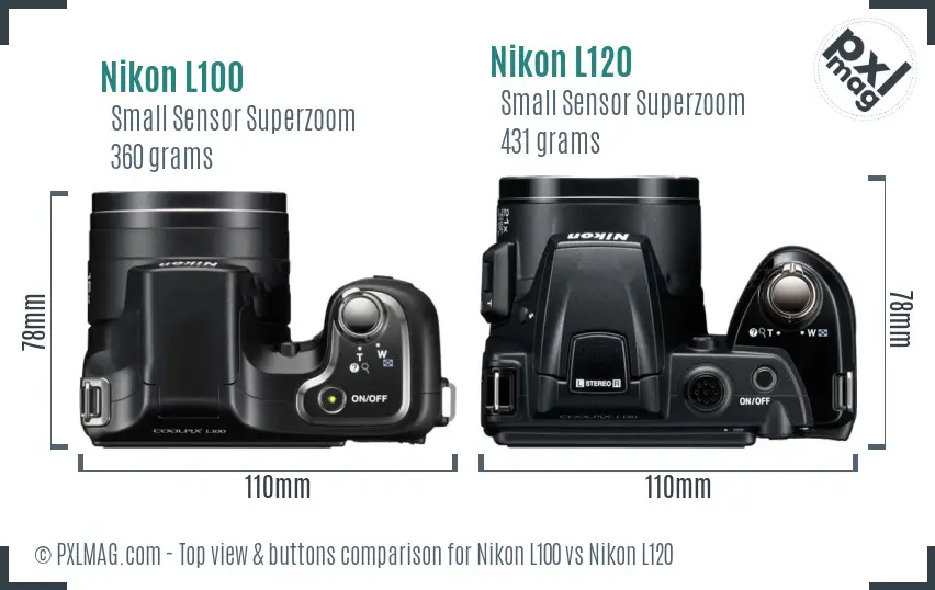 Nikon L100 vs Nikon L120 top view buttons comparison
