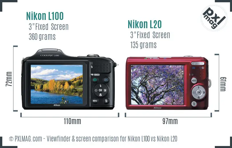Nikon L100 vs Nikon L20 Screen and Viewfinder comparison