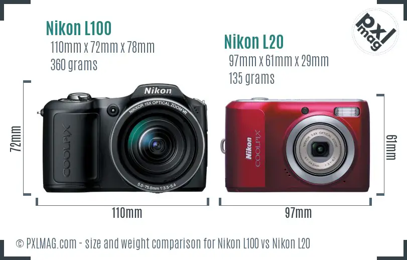 Nikon L100 vs Nikon L20 size comparison