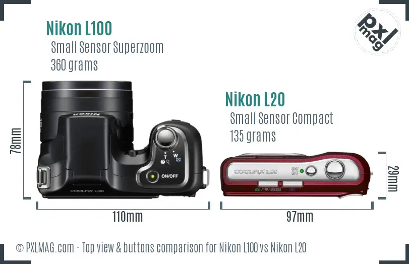 Nikon L100 vs Nikon L20 top view buttons comparison