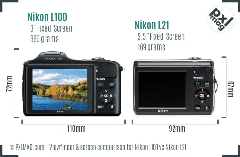 Nikon L100 vs Nikon L21 Screen and Viewfinder comparison