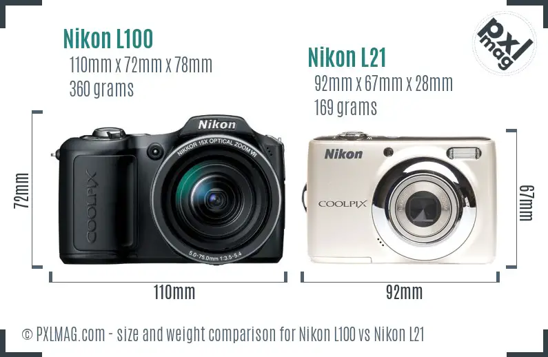 Nikon L100 vs Nikon L21 size comparison