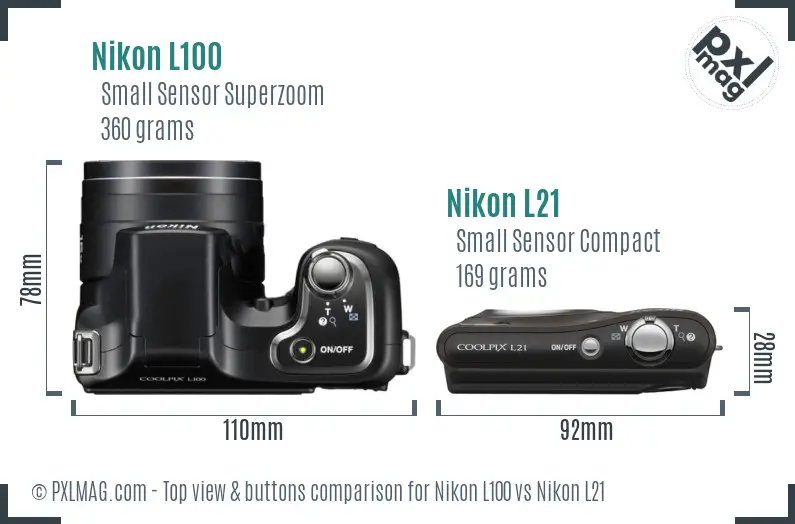 Nikon L100 vs Nikon L21 top view buttons comparison