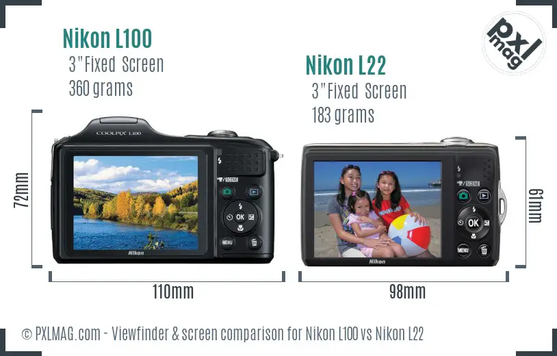 Nikon L100 vs Nikon L22 Screen and Viewfinder comparison