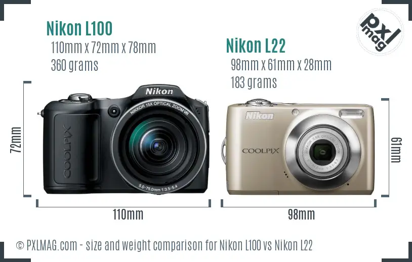 Nikon L100 vs Nikon L22 size comparison
