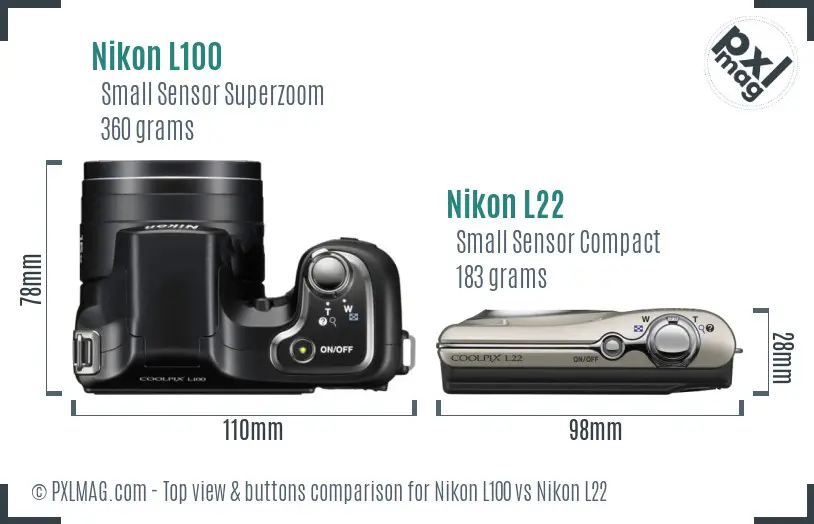 Nikon L100 vs Nikon L22 top view buttons comparison