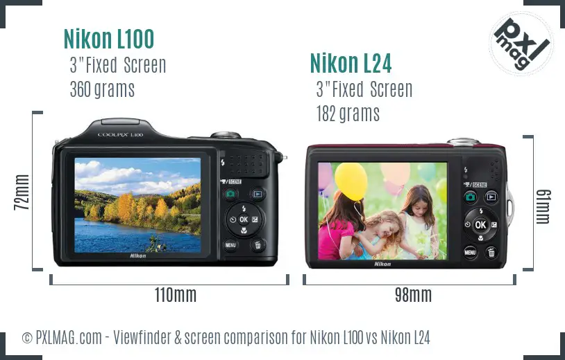 Nikon L100 vs Nikon L24 Screen and Viewfinder comparison