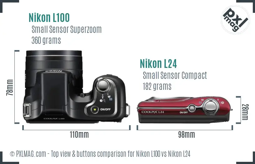 Nikon L100 vs Nikon L24 top view buttons comparison