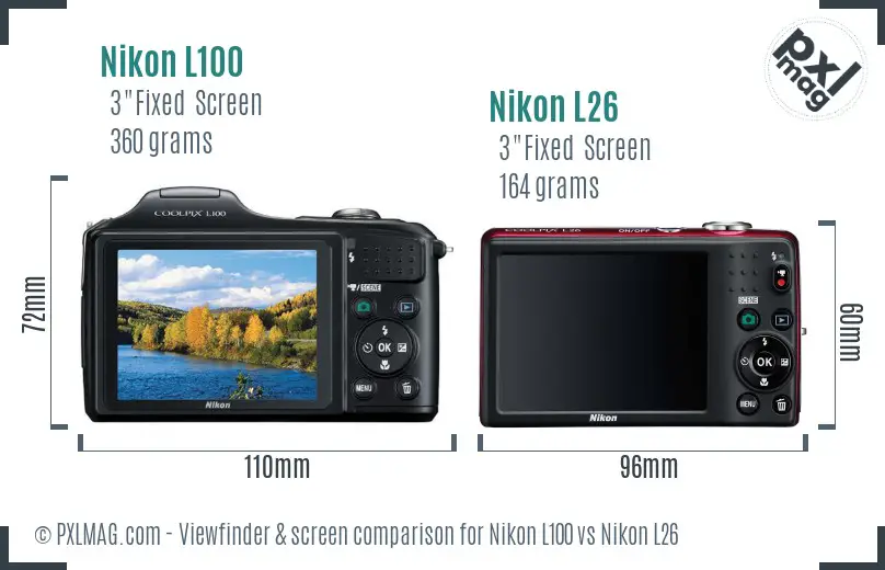 Nikon L100 vs Nikon L26 Screen and Viewfinder comparison