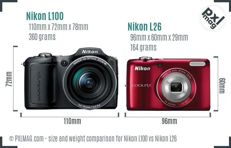Nikon L100 vs Nikon L26 size comparison
