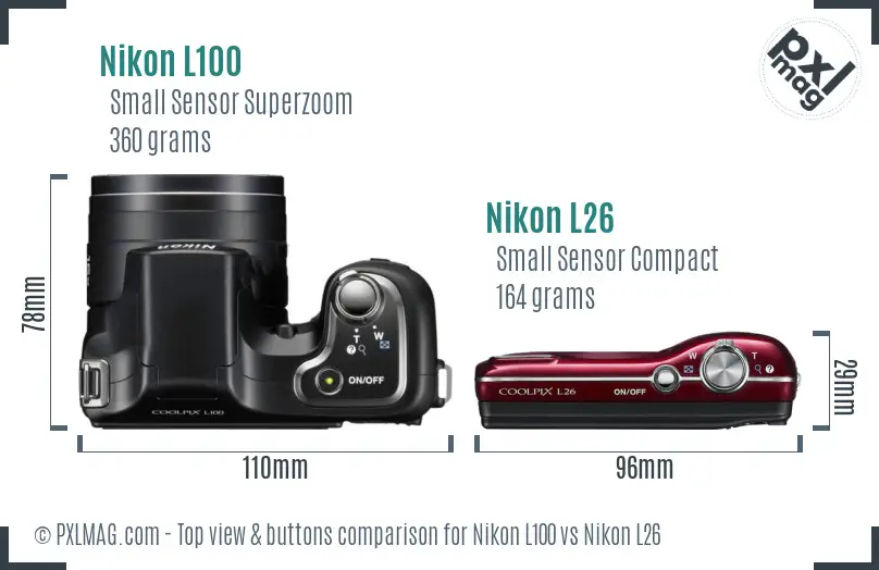 Nikon L100 vs Nikon L26 top view buttons comparison