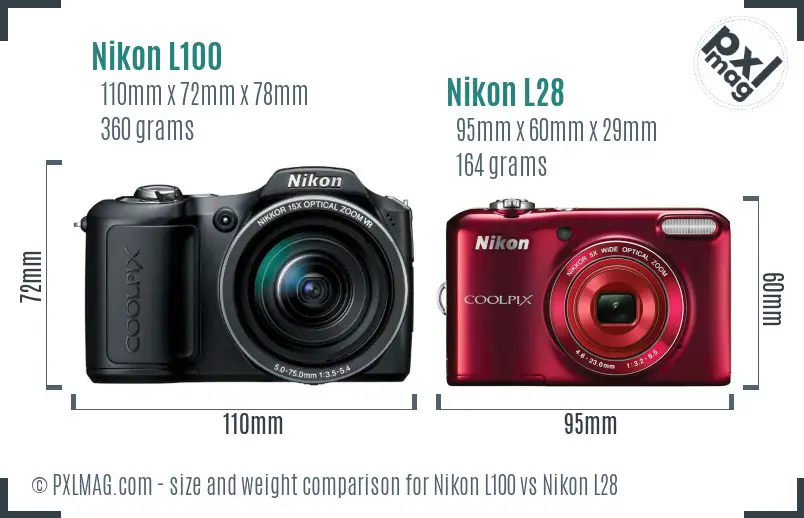 Nikon L100 vs Nikon L28 size comparison