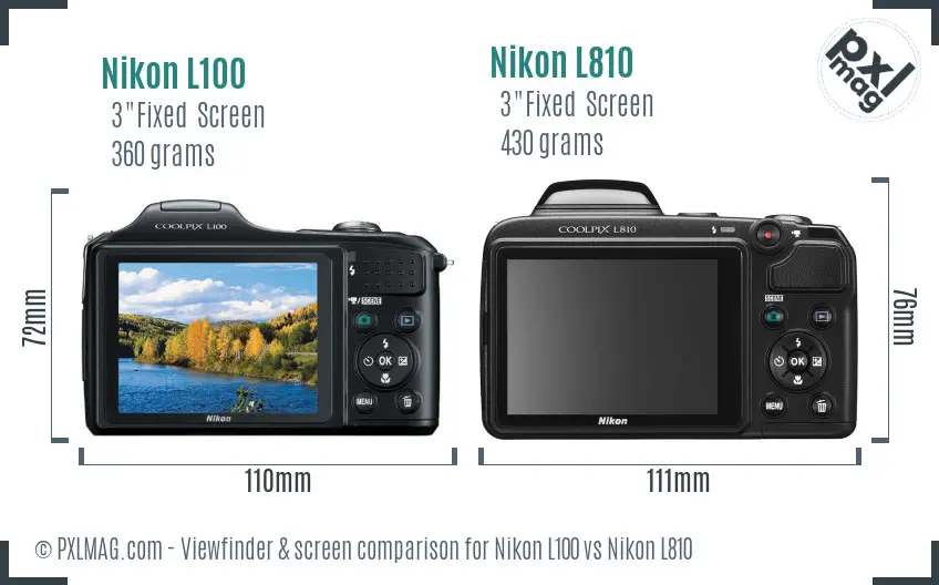 Nikon L100 vs Nikon L810 Screen and Viewfinder comparison