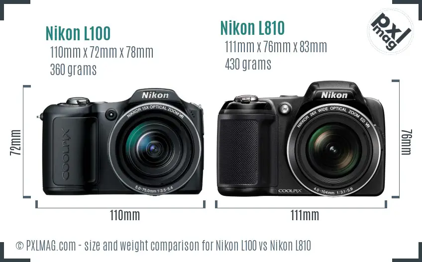 Nikon L100 vs Nikon L810 size comparison