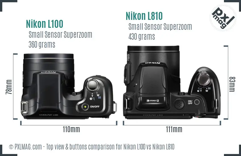 Nikon L100 vs Nikon L810 top view buttons comparison