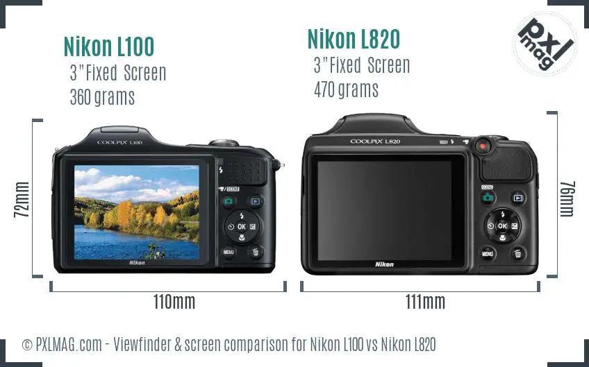 Nikon L100 vs Nikon L820 Screen and Viewfinder comparison