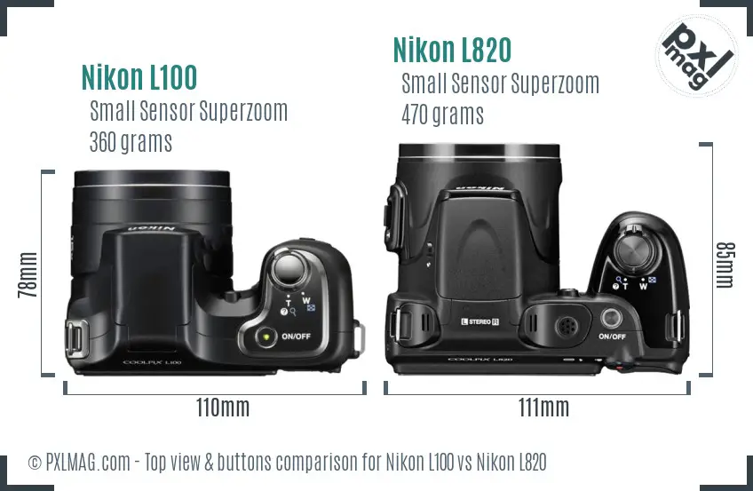 Nikon L100 vs Nikon L820 top view buttons comparison