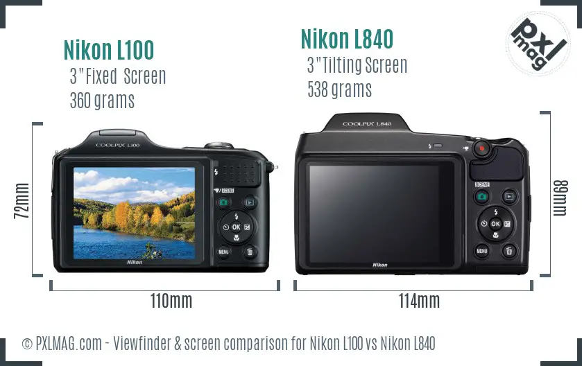 Nikon L100 vs Nikon L840 Screen and Viewfinder comparison
