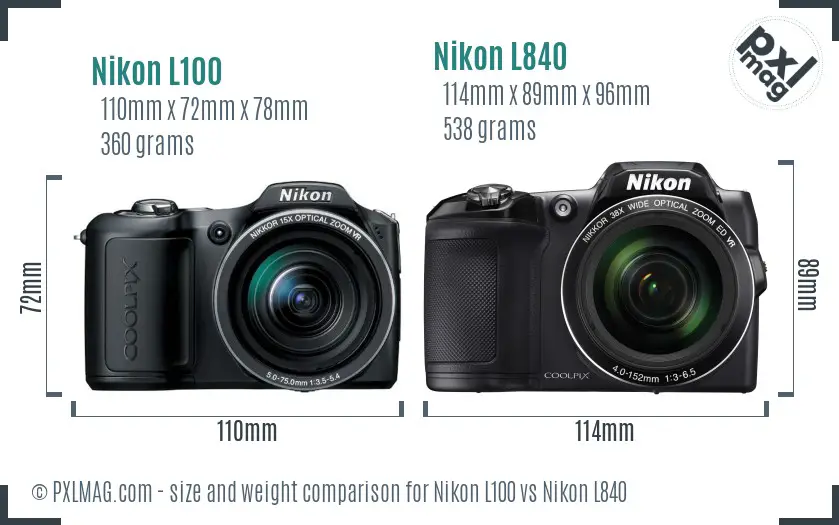 Nikon L100 vs Nikon L840 size comparison