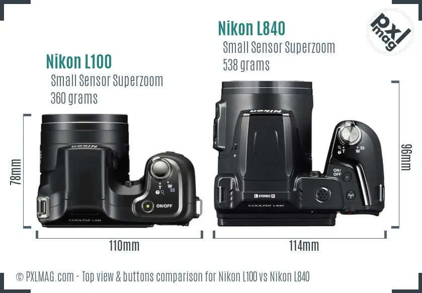 Nikon L100 vs Nikon L840 top view buttons comparison