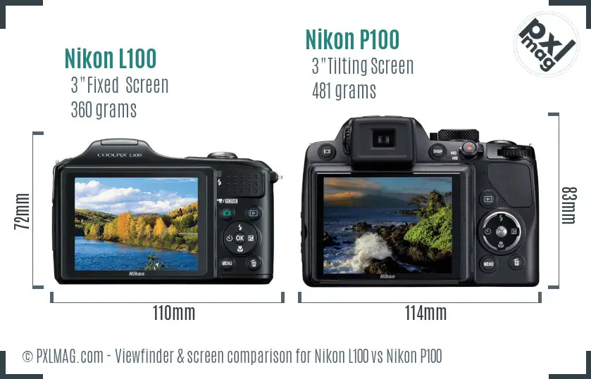 Nikon L100 vs Nikon P100 Screen and Viewfinder comparison Nikon L100 vs Nikon P100 Screen and Viewfinder comparison