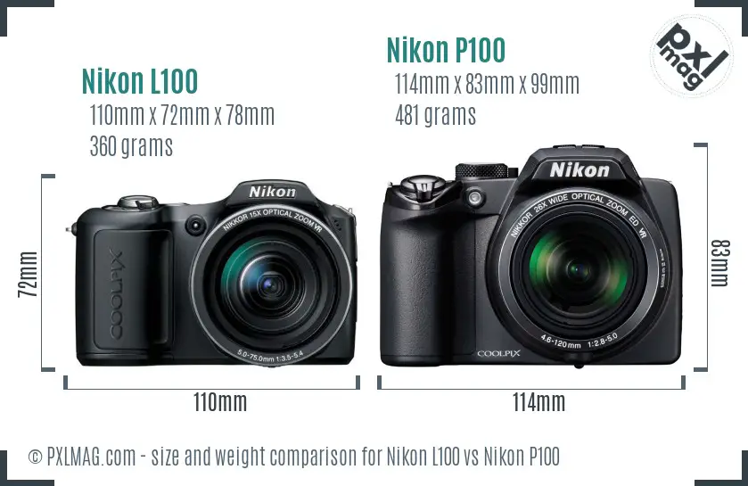 Nikon L100 vs Nikon P100 size comparison Nikon L100 vs Nikon P100 size comparison