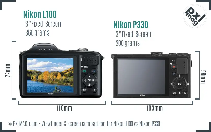 Nikon L100 vs Nikon P330 Screen and Viewfinder comparison