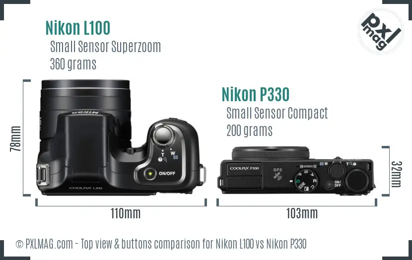 Nikon L100 vs Nikon P330 top view buttons comparison