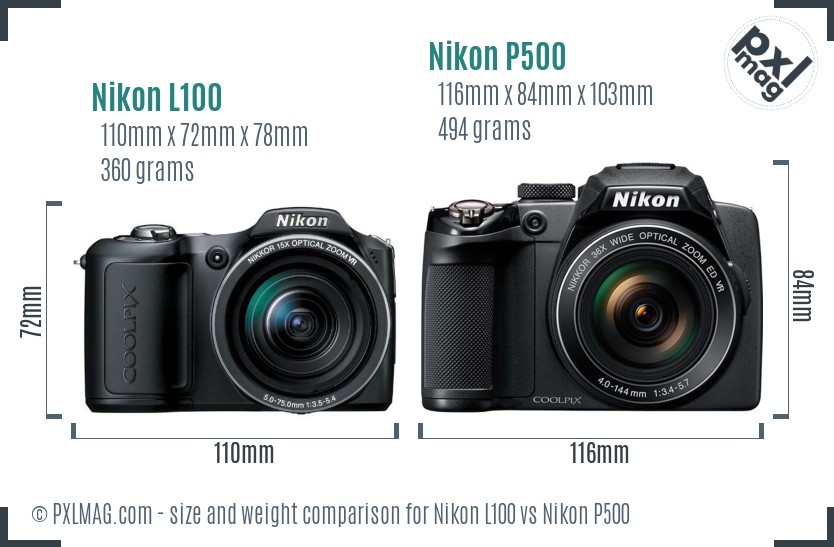 Nikon L100 vs Nikon P500 size comparison Nikon L100 vs Nikon P500 size comparison
