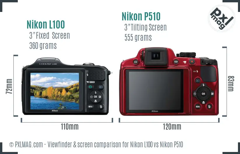 Nikon L100 vs Nikon P510 Screen and Viewfinder comparison Nikon L100 vs Nikon P510 Screen and Viewfinder comparison