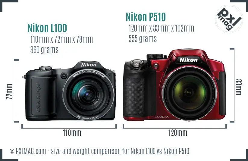 Nikon L100 vs Nikon P510 size comparison Nikon L100 vs Nikon P510 size comparison