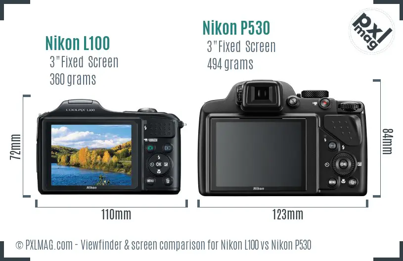 Nikon L100 vs Nikon P530 Screen and Viewfinder comparison